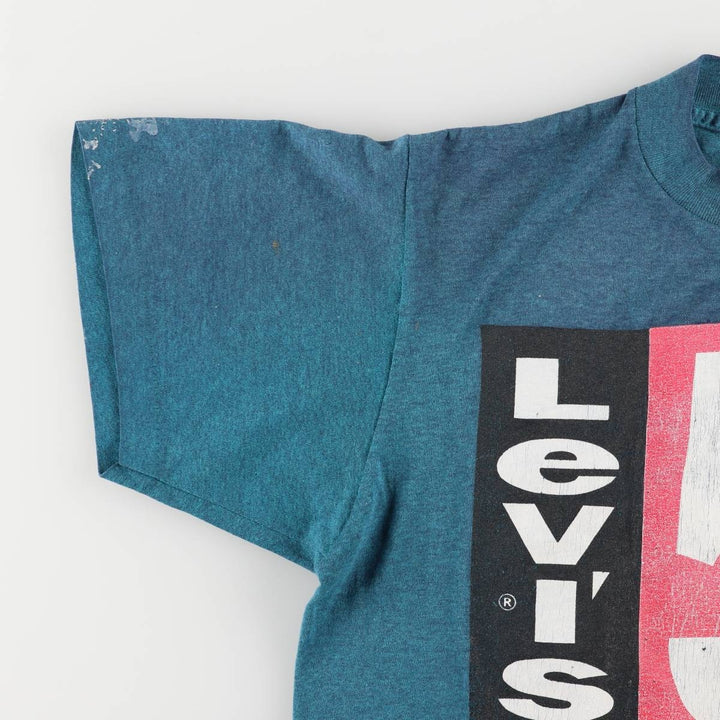 90'S Levi's Short Sleeve Printed T-Shirt, Made in USA, Men's Size Medium, Vintage cotton turquoise blue Vintage Second Hand