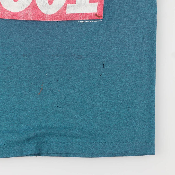 90'S Levi's Short Sleeve Printed T-Shirt, Made in USA, Men's Size Medium, Vintage cotton turquoise blue Vintage Second Hand