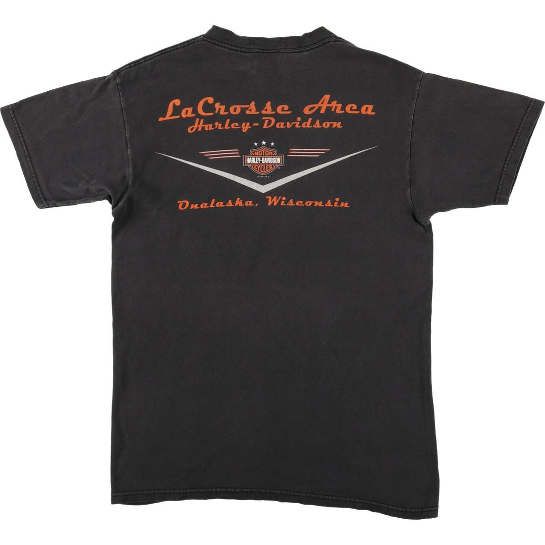 00'S Harley-Davidson Motorcycle Bike T-shirt Made in USA Men's M size cotton black type Vintage Second Hand