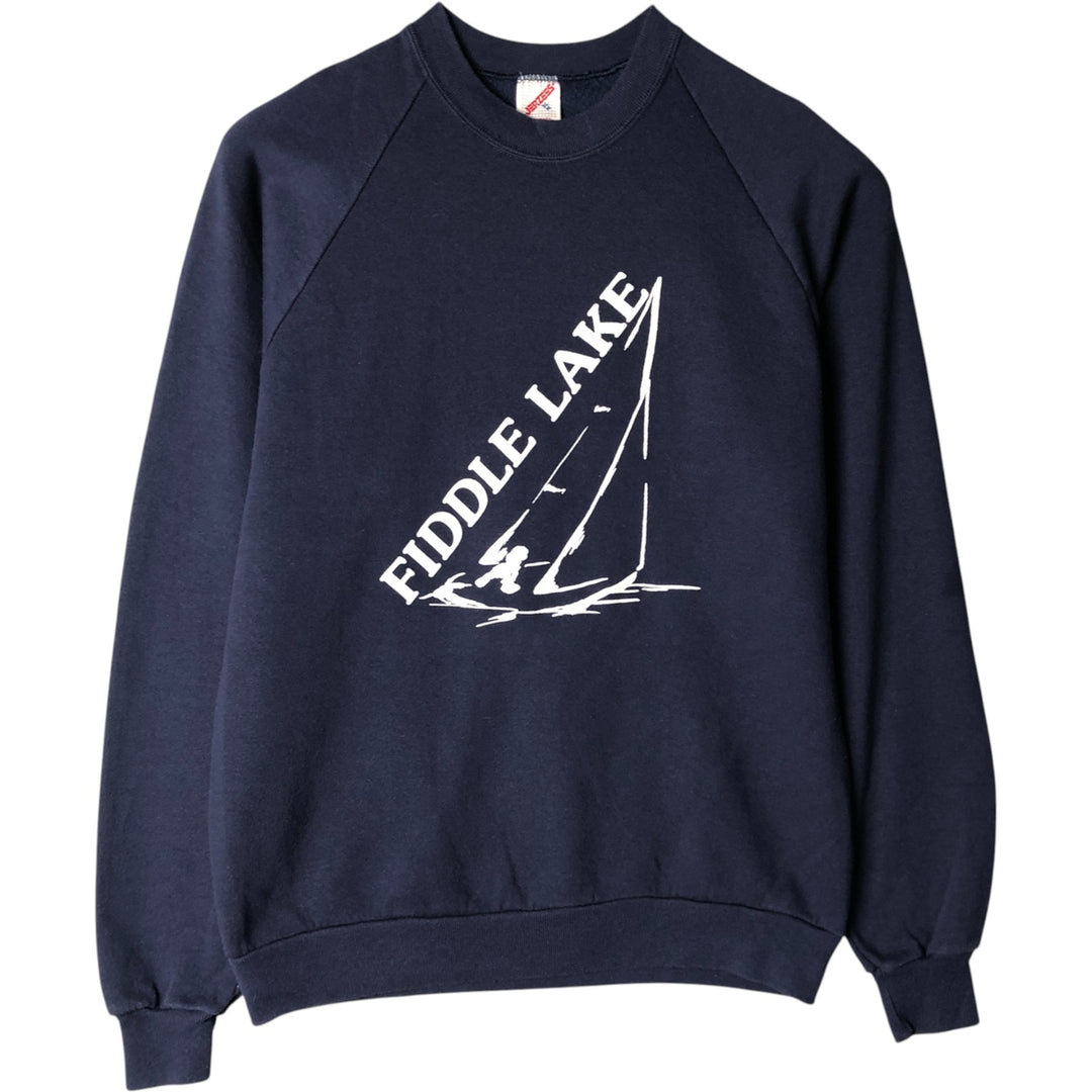 Vintage 80s-90'S Jerzees printed sweatshirt, sweatshirt, made in USA, men's XL size cotton navy blue type Vintage Second Hand