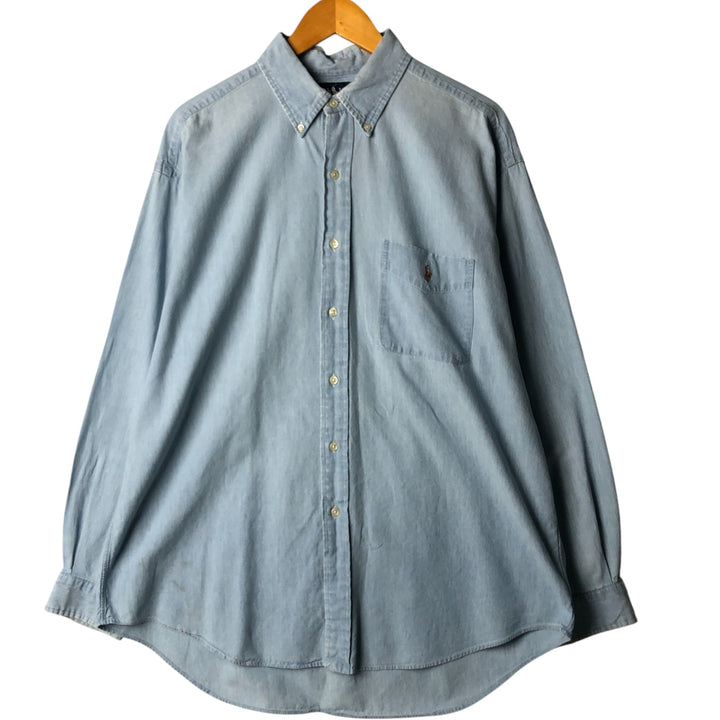 Ralph Lauren BIG SHIRT Long sleeve button down shirt Men's size L cotton Blue type light blue Vintage Second Hand