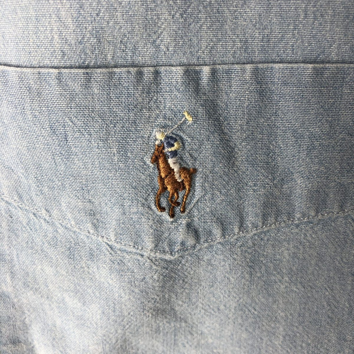 Ralph Lauren BIG SHIRT Long sleeve button down shirt Men's size L cotton Blue type light blue Vintage Second Hand