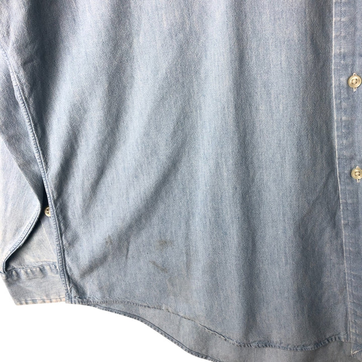 Ralph Lauren BIG SHIRT Long sleeve button down shirt Men's size L cotton Blue type light blue Vintage Second Hand