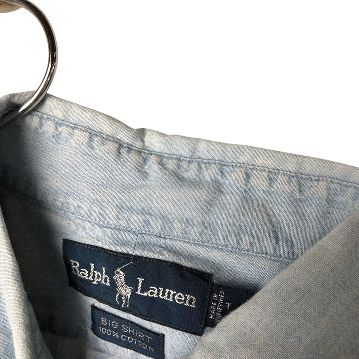 Ralph Lauren BIG SHIRT Long sleeve button down shirt Men's size L cotton Blue type light blue Vintage Second Hand