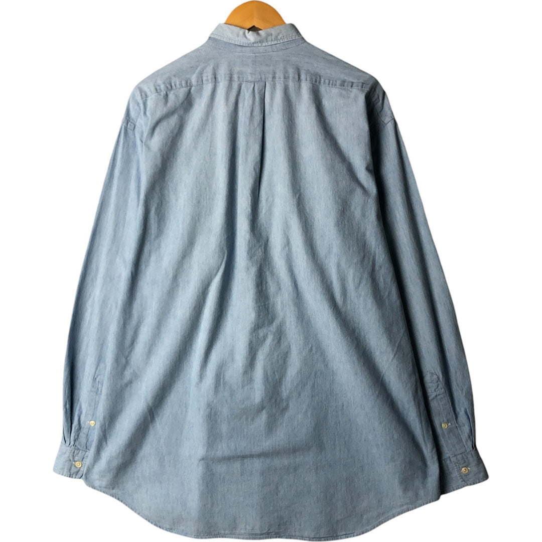 Vintage 90'S Ralph Lauren POLO by Ralph Lauren long-sleeved cotton shirt, Made in USA, Men's XL cotton Blue type light blue Vintage Second Hand