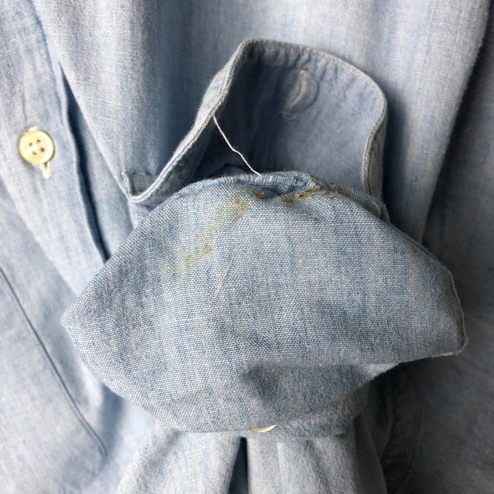 Vintage 90'S Ralph Lauren POLO by Ralph Lauren long-sleeved cotton shirt, Made in USA, Men's XL cotton Blue type light blue Vintage Second Hand