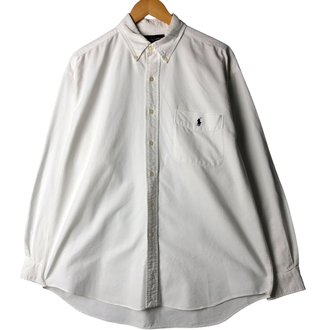 Ralph Lauren BIG SHIRT Long sleeve button down shirt Men's size L cotton white type Vintage Second Hand