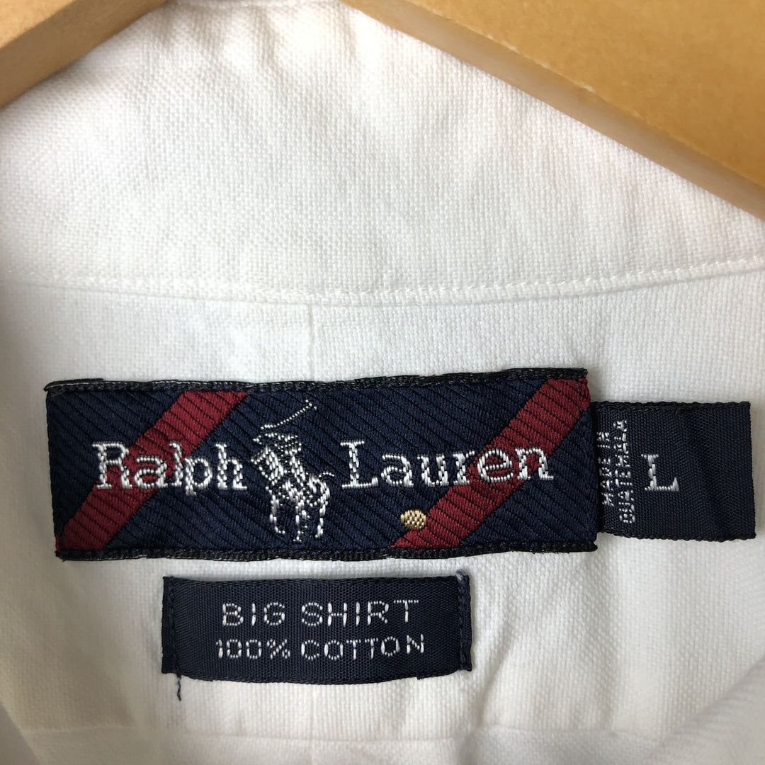 Ralph Lauren BIG SHIRT Long sleeve button down shirt Men's size L cotton white type Vintage Second Hand
