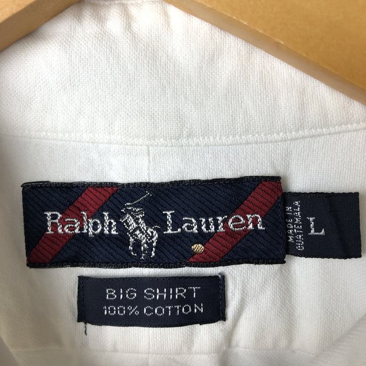 Ralph Lauren BIG SHIRT Long sleeve button down shirt Men's size L cotton white type Vintage Second Hand