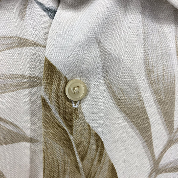 2000s~ NAUTICA All-Over Leaf Pattern Silk Hawaiian Aloha Shirt, Men's Size Medium silk ivory Vintage Second Hand