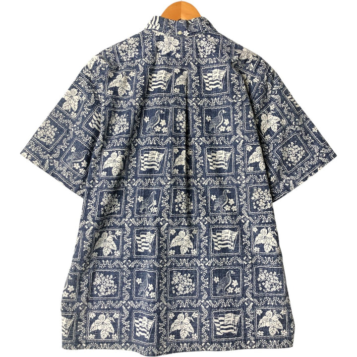 90'S Reyn Spooner Bikini Tag Print Rihana Sailor Pullover Button-Down Aloha Shirt Box Shirt cotton blue type Vintage Second Hand