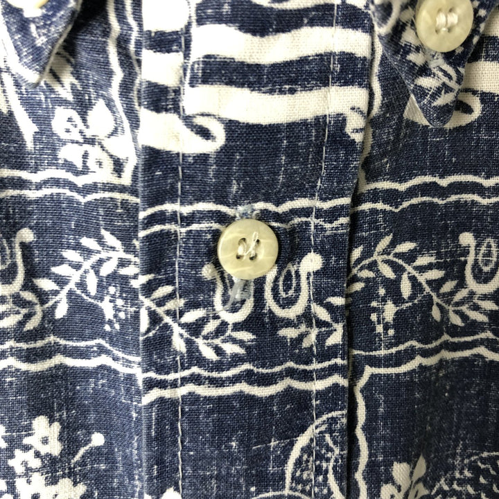 90'S Reyn Spooner Bikini Tag Print Rihana Sailor Pullover Button-Down Aloha Shirt Box Shirt cotton blue type Vintage Second Hand