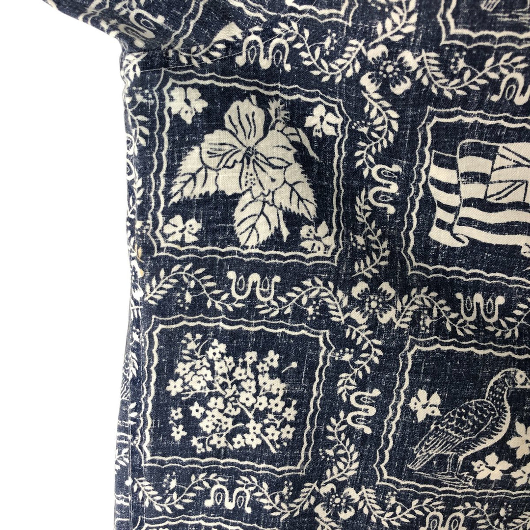 90'S Reyn Spooner Bikini Tag Print Rihana Sailor Pullover Button-Down Aloha Shirt Box Shirt cotton blue type Vintage Second Hand