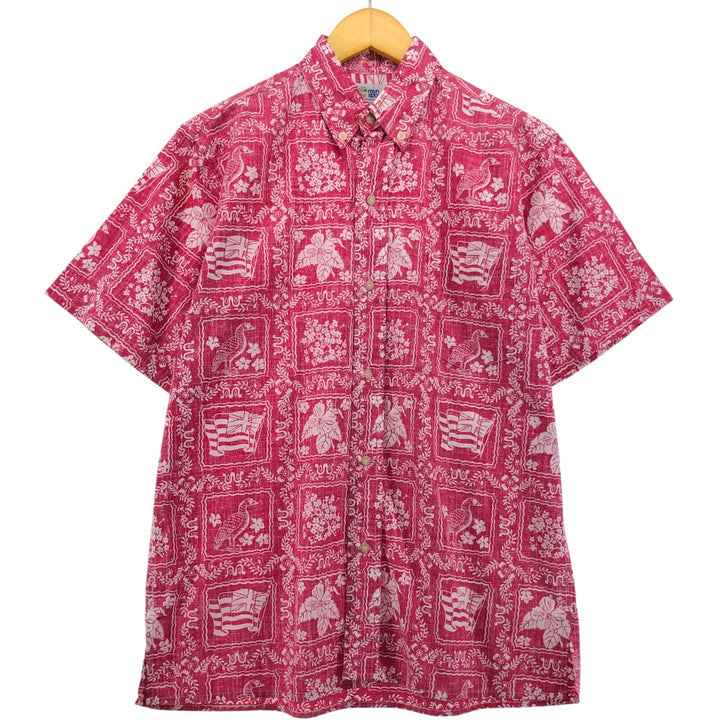 90'S Reyn Spooner Lahaina Sailor Button-Down Hawaiian Aloha Shirt, Made in USA, Men's Size Small, with Swimsuit Tag and Bikini Tag. cotton red type Vintage Second Hand