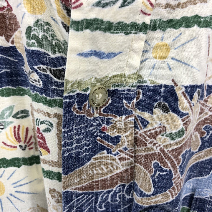 Reyn Spooner Christmas Limited Edition All-Over Print Button-Down Hawaiian Aloha Shirt, Box Shirt, Made in Hawaii, Men's Medium cotton ivory Vintage Second Hand