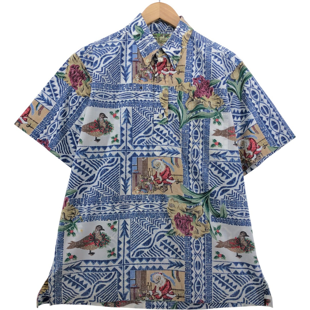 Reyn Spooner Christmas Limited Edition All-Over Print Pullover Button-Down Aloha Shirt, Box Shirt, Made in Hawaii cotton blue type Vintage Second Hand