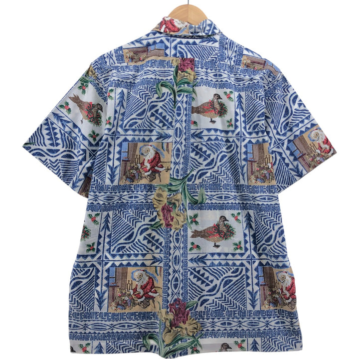 Reyn Spooner Christmas Limited Edition All-Over Print Pullover Button-Down Aloha Shirt, Box Shirt, Made in Hawaii cotton blue type Vintage Second Hand