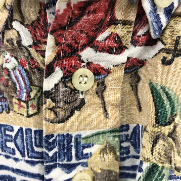 Reyn Spooner Christmas Limited Edition All-Over Print Pullover Button-Down Aloha Shirt, Box Shirt, Made in Hawaii cotton blue type Vintage Second Hand