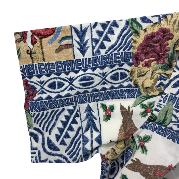 Reyn Spooner Christmas Limited Edition All-Over Print Pullover Button-Down Aloha Shirt, Box Shirt, Made in Hawaii cotton blue type Vintage Second Hand