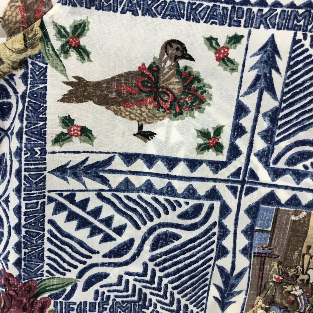Reyn Spooner Christmas Limited Edition All-Over Print Pullover Button-Down Aloha Shirt, Box Shirt, Made in Hawaii cotton blue type Vintage Second Hand