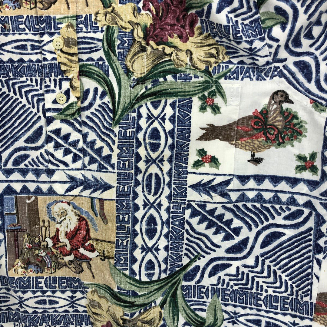 Reyn Spooner Christmas Limited Edition All-Over Print Pullover Button-Down Aloha Shirt, Box Shirt, Made in Hawaii cotton blue type Vintage Second Hand