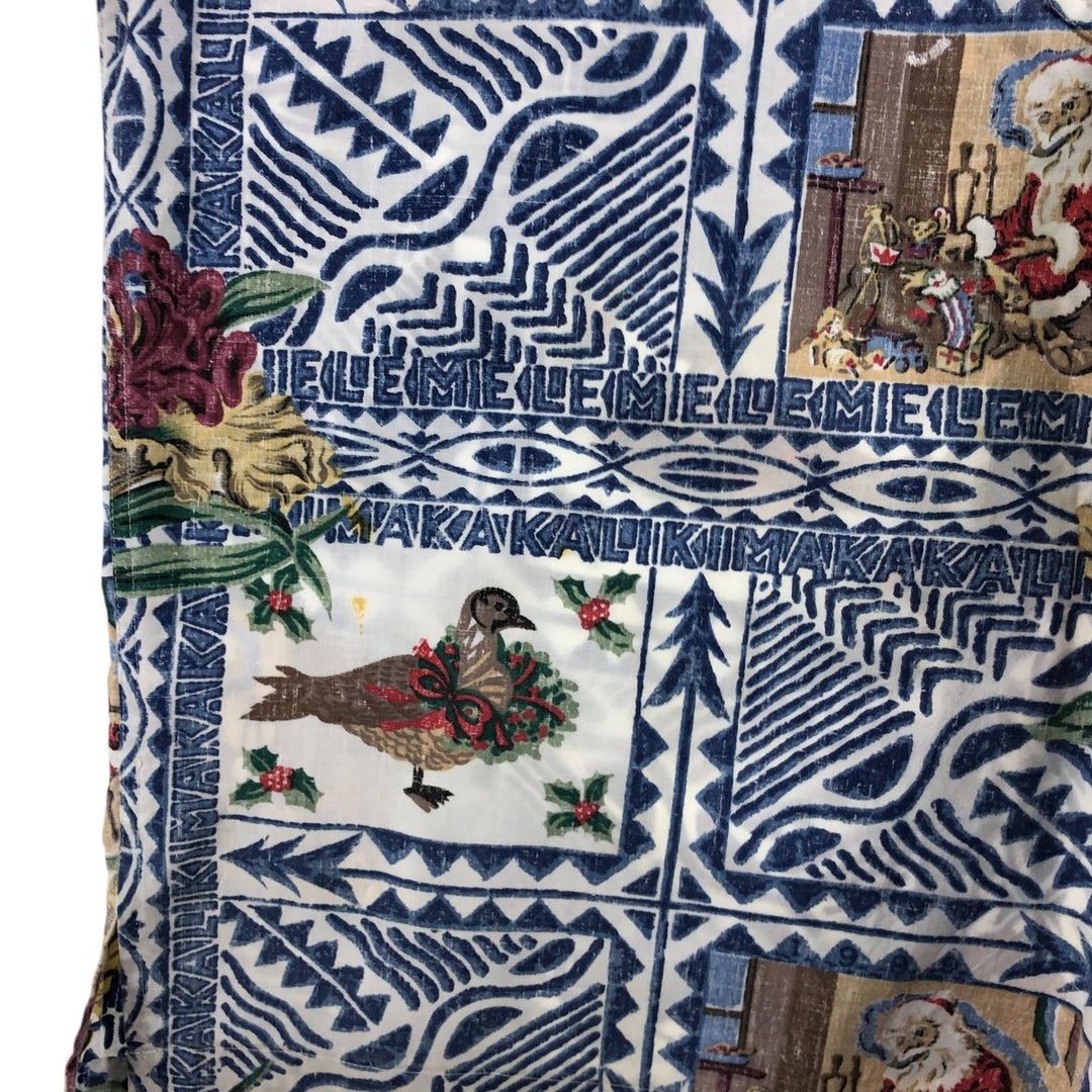 Reyn Spooner Christmas Limited Edition All-Over Print Pullover Button-Down Aloha Shirt, Box Shirt, Made in Hawaii cotton blue type Vintage Second Hand