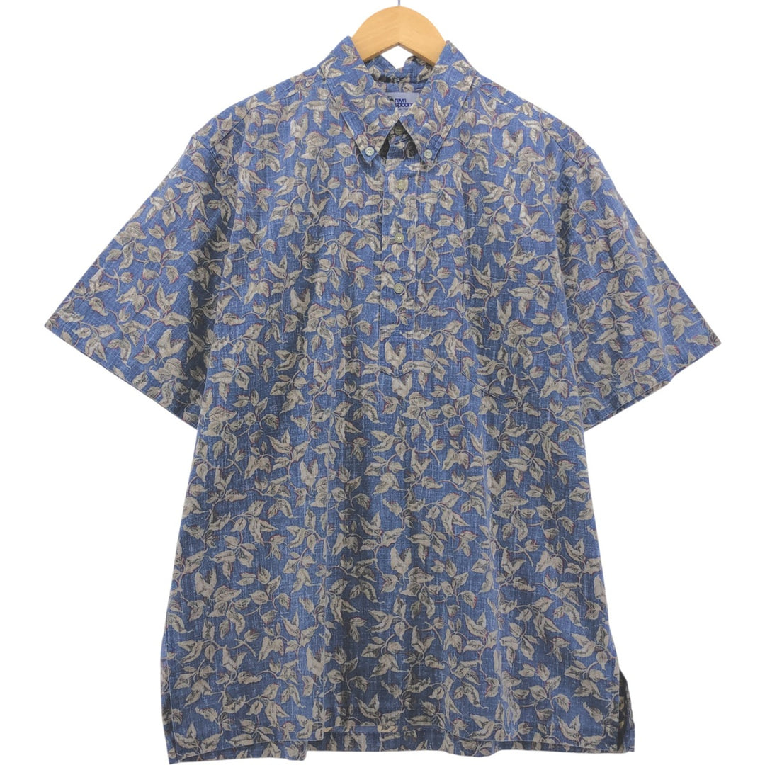 90'S Reyn Spooner Bikini Tag Leaf Pattern Pullover Button-Down Aloha Shirt, Box Shirt, Made in Hawaii cotton blue type Vintage Second Hand