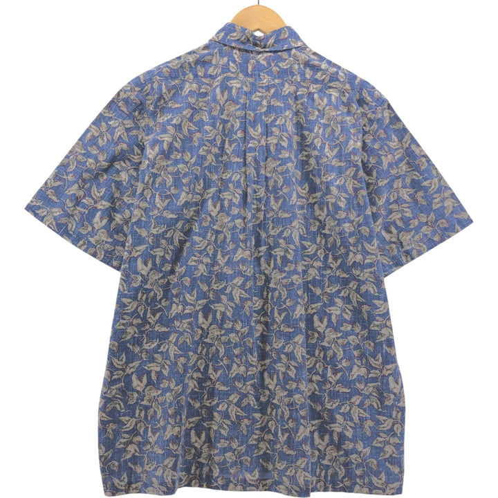 90'S Reyn Spooner Bikini Tag Leaf Pattern Pullover Button-Down Aloha Shirt, Box Shirt, Made in Hawaii cotton blue type Vintage Second Hand