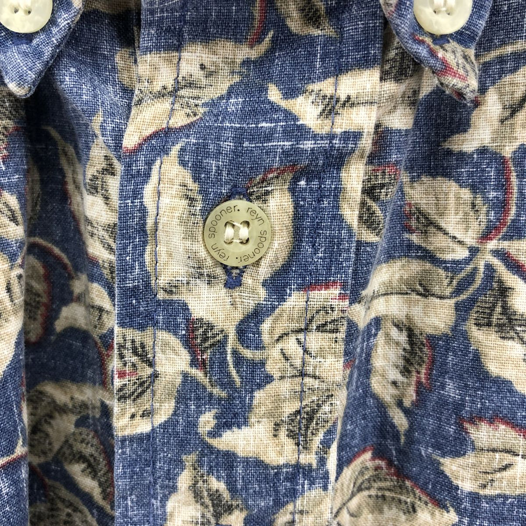 90'S Reyn Spooner Bikini Tag Leaf Pattern Pullover Button-Down Aloha Shirt, Box Shirt, Made in Hawaii cotton blue type Vintage Second Hand