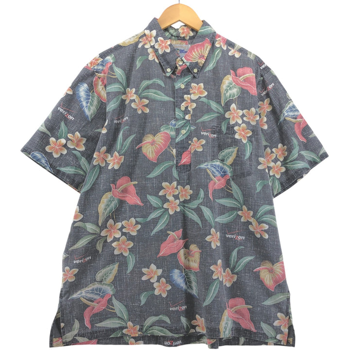 90'S Reyn Spooner Swimsuit Tag, Bikini Tag, Floral Print Button-Down Hawaiian Aloha Shirt, Box Shirt, Made in Hawaii cotton gray type Vintage Second Hand