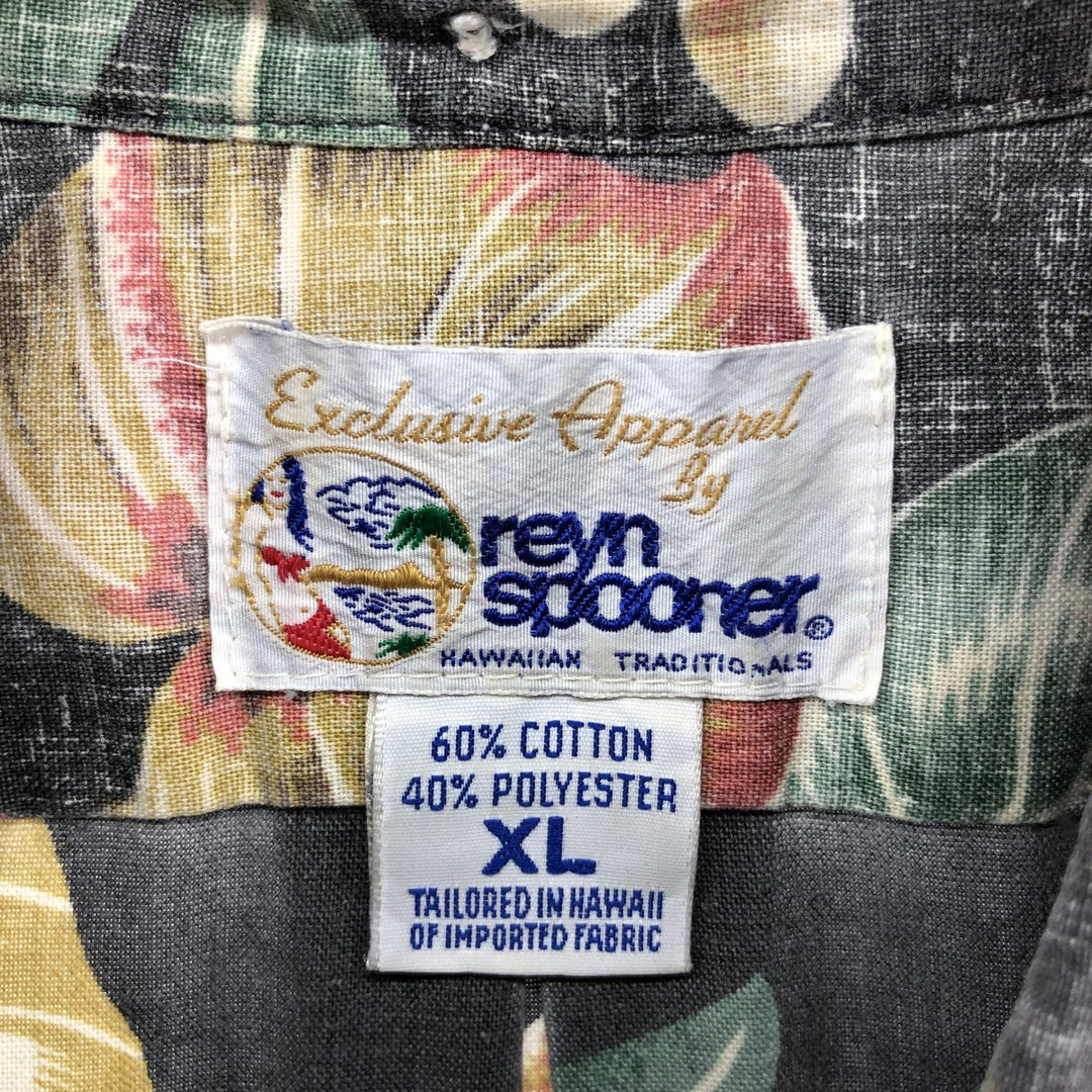 90'S Reyn Spooner Swimsuit Tag, Bikini Tag, Floral Print Button-Down Hawaiian Aloha Shirt, Box Shirt, Made in Hawaii cotton gray type Vintage Second Hand