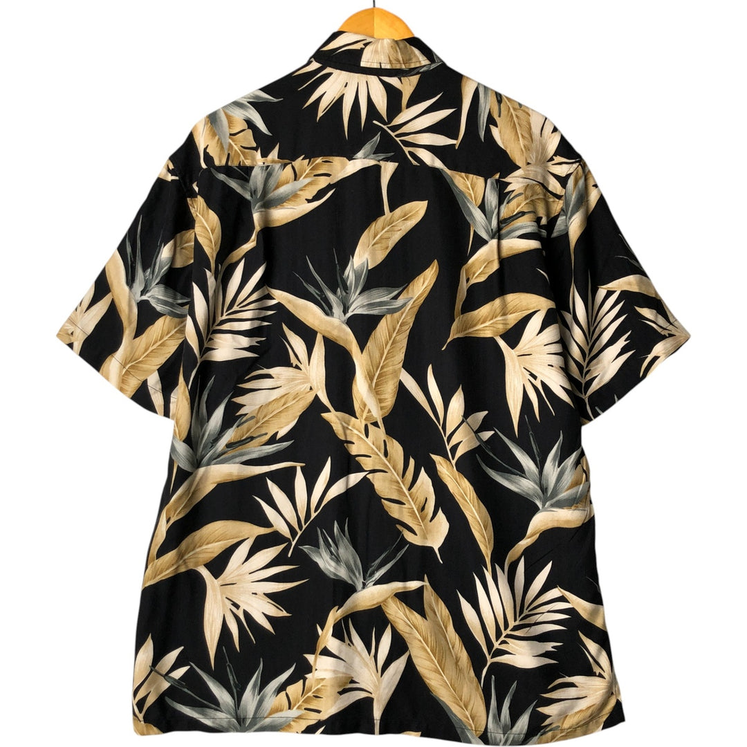 2000'S Nautica Leaf Pattern Silk Hawaiian Aloha Shirt, Men's Size Medium silk black type Vintage Second Hand