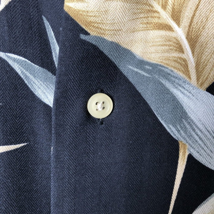 2000'S Nautica Leaf Pattern Silk Hawaiian Aloha Shirt, Men's Size Medium silk black type Vintage Second Hand