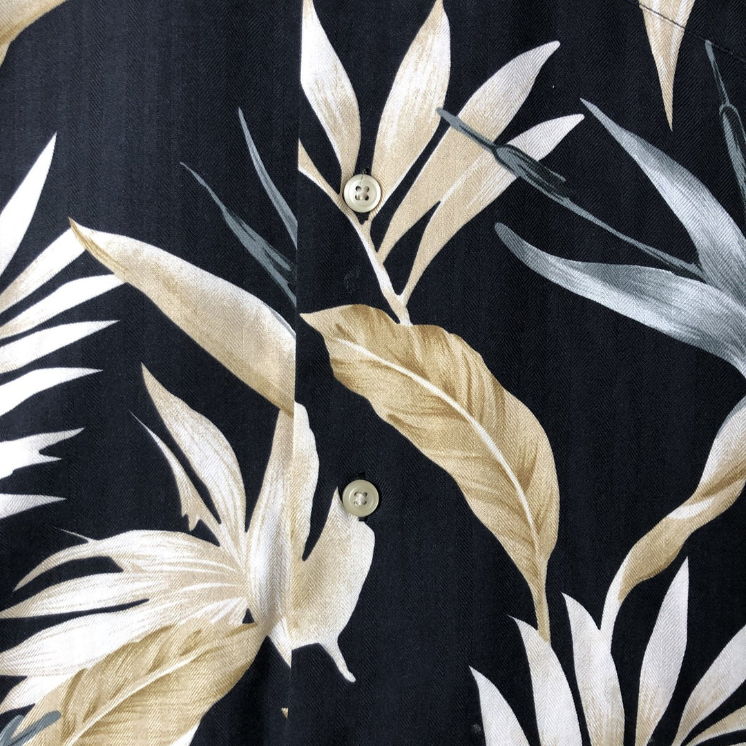 2000'S Nautica Leaf Pattern Silk Hawaiian Aloha Shirt, Men's Size Medium silk black type Vintage Second Hand