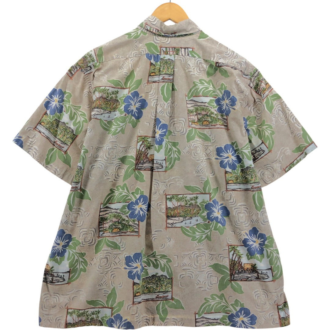 90'S Reyn Spooner Bikini Tag Print Pullover Button-Down Hawaiian Aloha Shirt, Box Shirt, Made in Hawaii cotton Beige type Vintage Second Hand