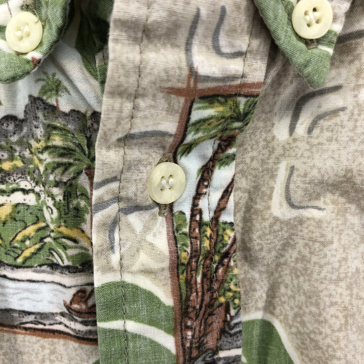 90'S Reyn Spooner Bikini Tag Print Pullover Button-Down Hawaiian Aloha Shirt, Box Shirt, Made in Hawaii cotton Beige type Vintage Second Hand
