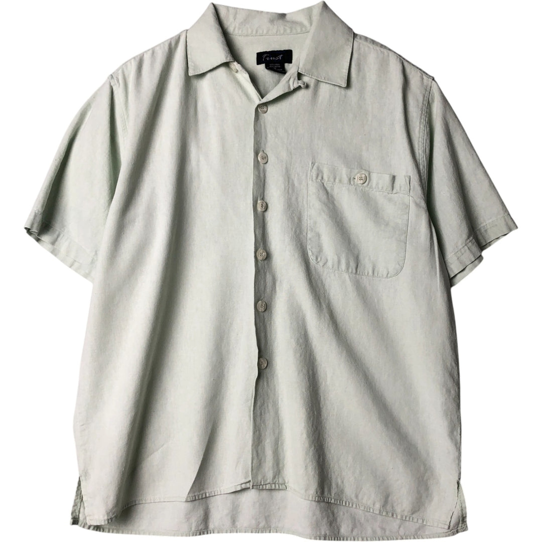 Trust Short Sleeve Open Collar Rayon and Linen Box Shirt, Men's Size Medium linen Mint green Vintage Second Hand