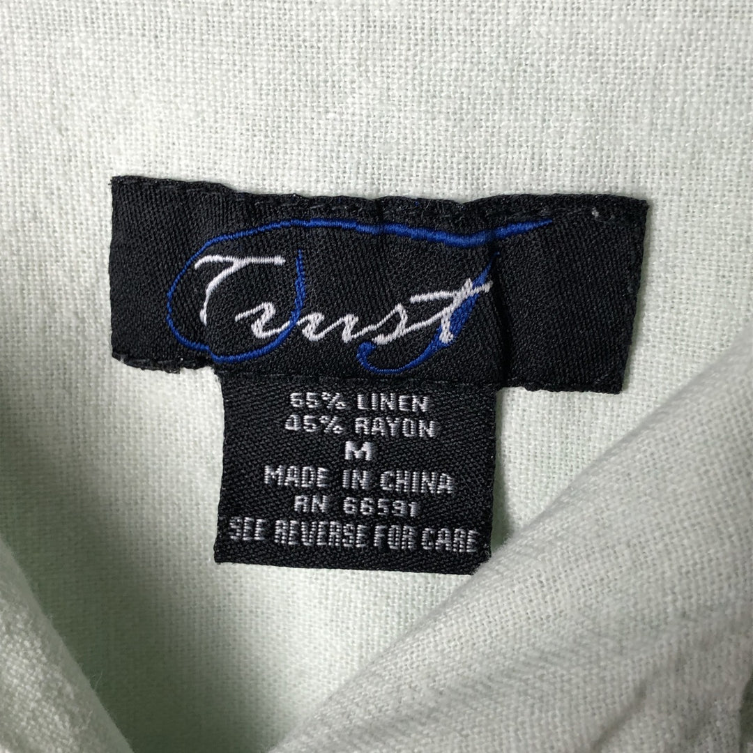 Trust Short Sleeve Open Collar Rayon and Linen Box Shirt, Men's Size Medium linen Mint green Vintage Second Hand