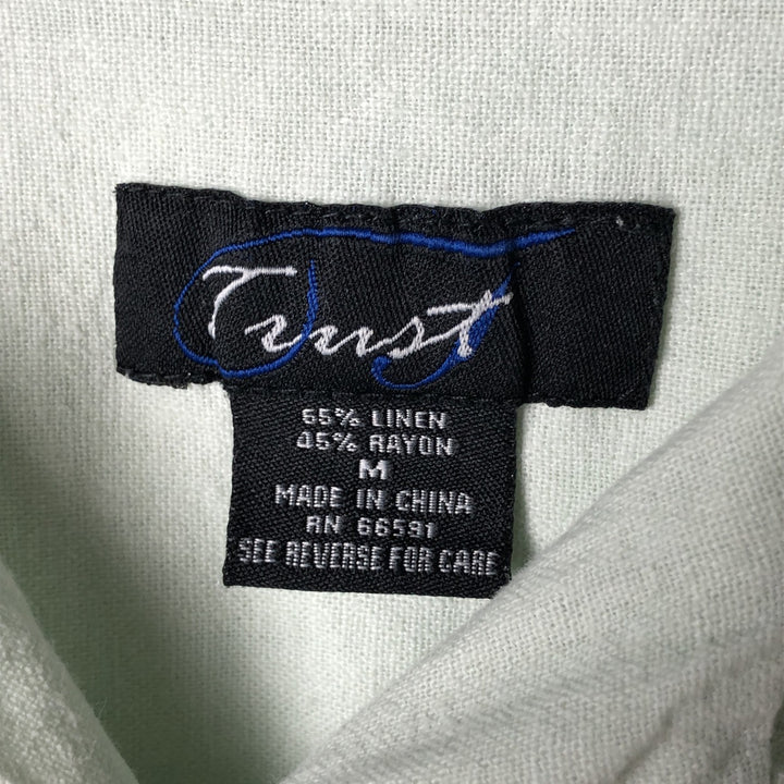 Trust Short Sleeve Open Collar Rayon and Linen Box Shirt, Men's Size Medium linen Mint green Vintage Second Hand
