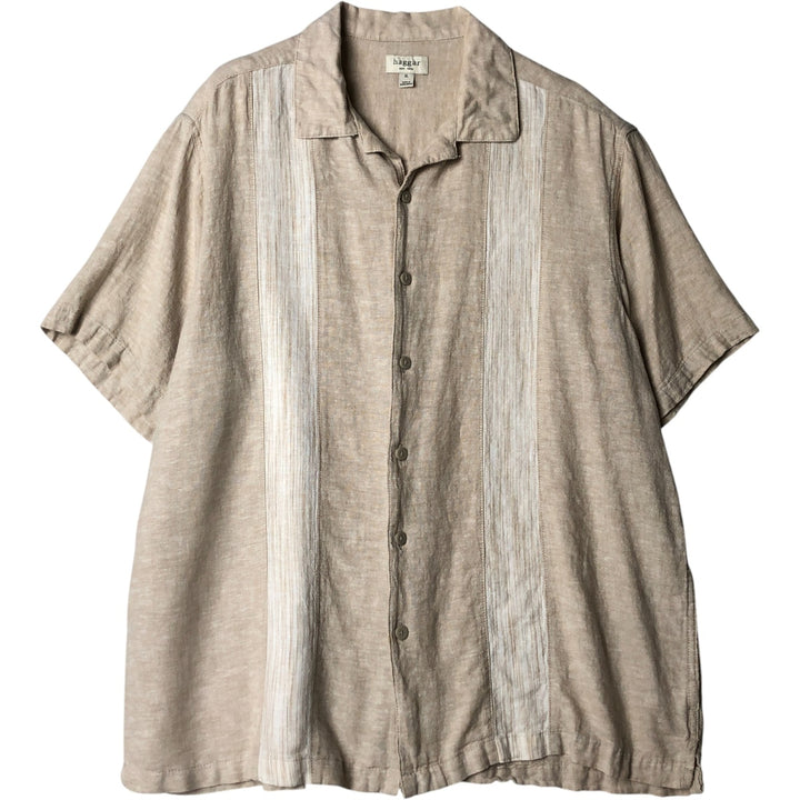 Haggar short-sleeved open-collar rayon and linen box shirt, men's size XL linen unbleached Vintage Second Hand