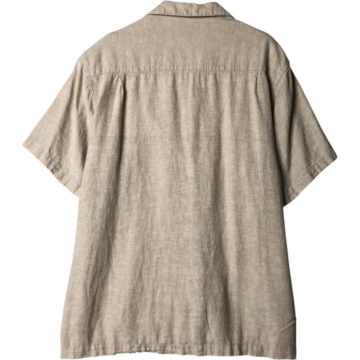 Haggar short-sleeved open-collar rayon and linen box shirt, men's size XL linen unbleached Vintage Second Hand
