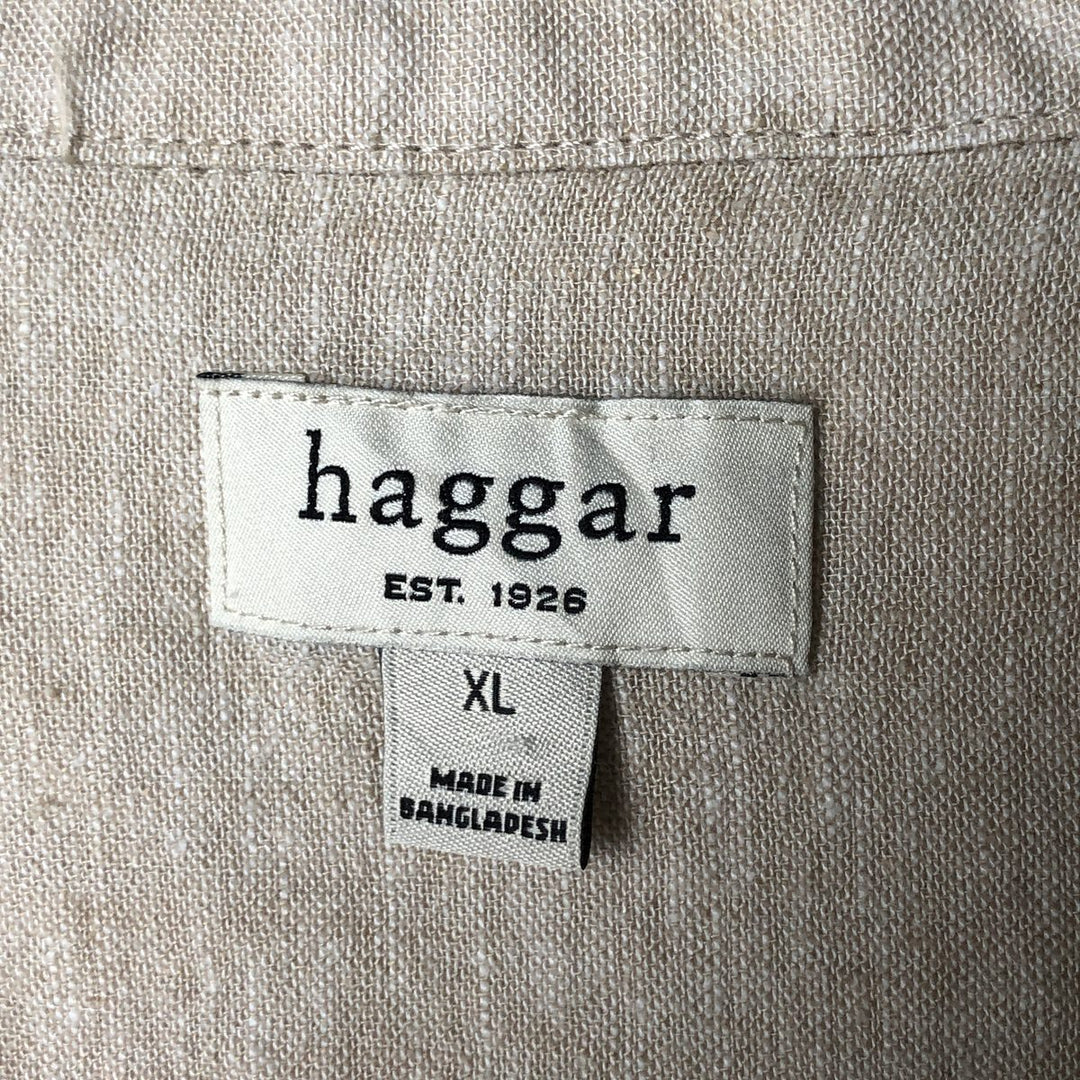 Haggar short-sleeved open-collar rayon and linen box shirt, men's size XL linen unbleached Vintage Second Hand