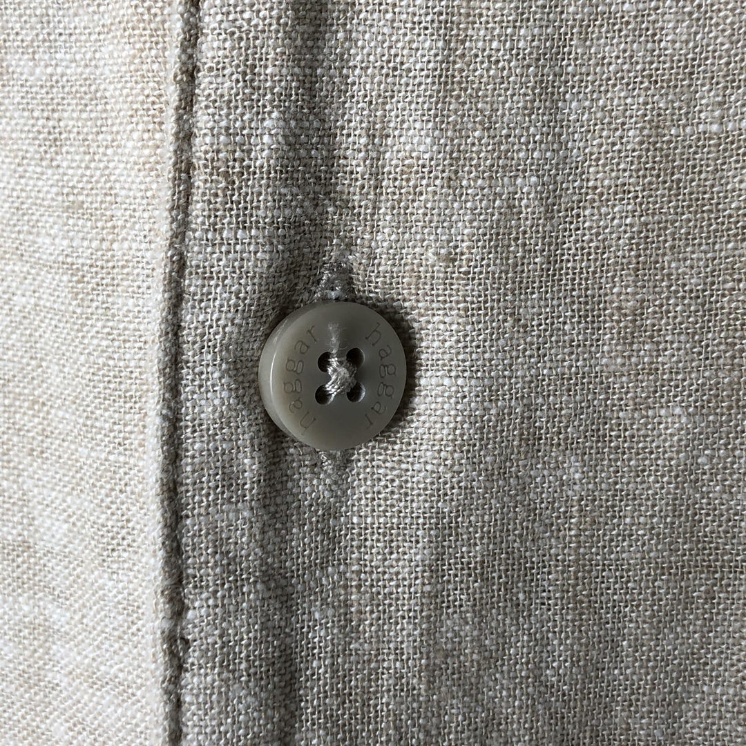 Haggar short-sleeved open-collar rayon and linen box shirt, men's size XL linen unbleached Vintage Second Hand