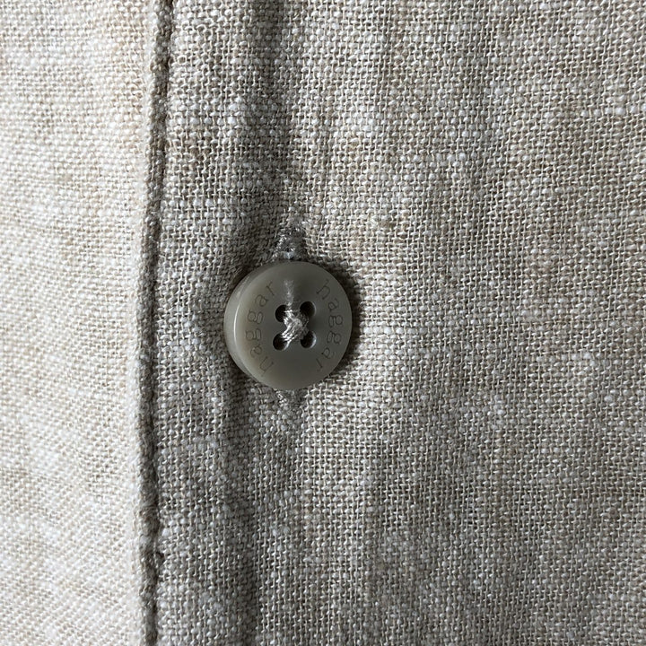 Haggar short-sleeved open-collar rayon and linen box shirt, men's size XL linen unbleached Vintage Second Hand