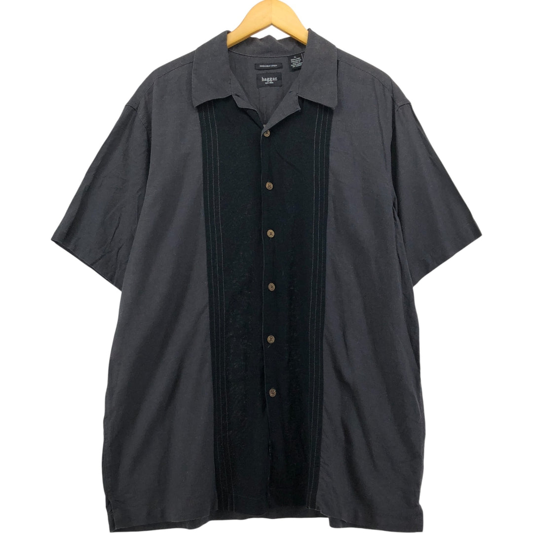 90s-00'S Haggar Washable Linen Two-Tone Short Sleeve Open Collar Linen Box Shirt, Men's Size XL linen gray type Vintage Second Hand