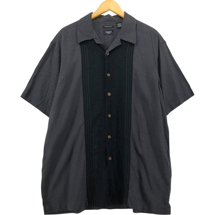 90s-00'S Haggar Washable Linen Two-Tone Short Sleeve Open Collar Linen Box Shirt, Men's Size XL linen gray type Vintage Second Hand