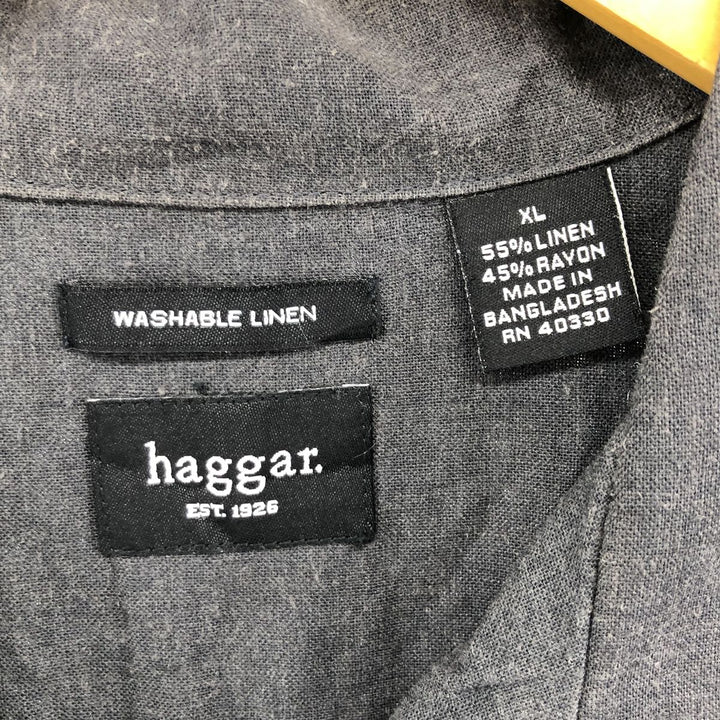90s-00'S Haggar Washable Linen Two-Tone Short Sleeve Open Collar Linen Box Shirt, Men's Size XL linen gray type Vintage Second Hand