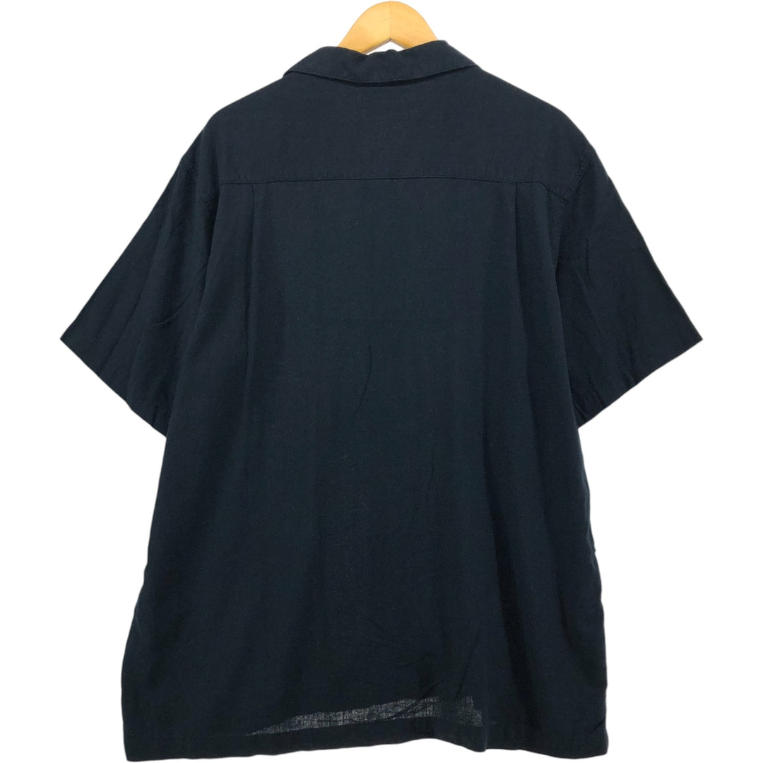 00'S Haggar Two-Tone Short Sleeve Open Collar Rayon and Linen Box Shirt, Men's Size XL linen black type Vintage Second Hand