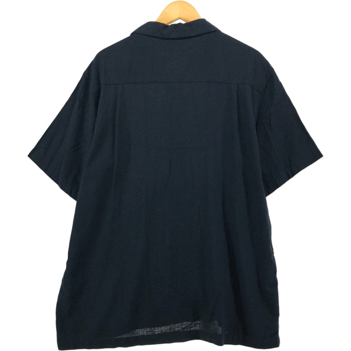 00'S Haggar Two-Tone Short Sleeve Open Collar Rayon and Linen Box Shirt, Men's Size XL linen black type Vintage Second Hand