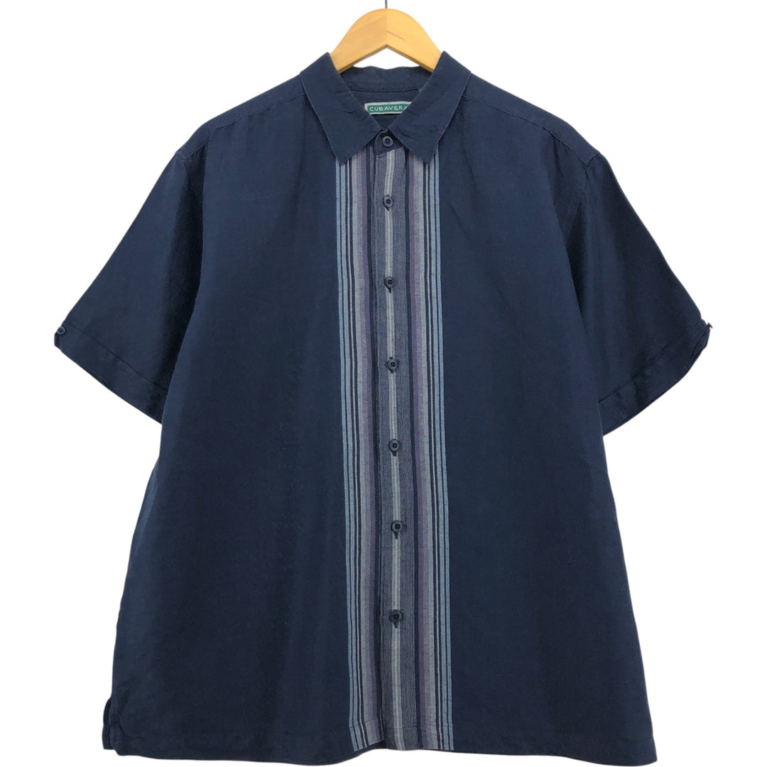 CUBAVERA Short Sleeve Ramie and Rayon Box Shirt, Men's Size XL Lamy navy blue type Vintage Second Hand